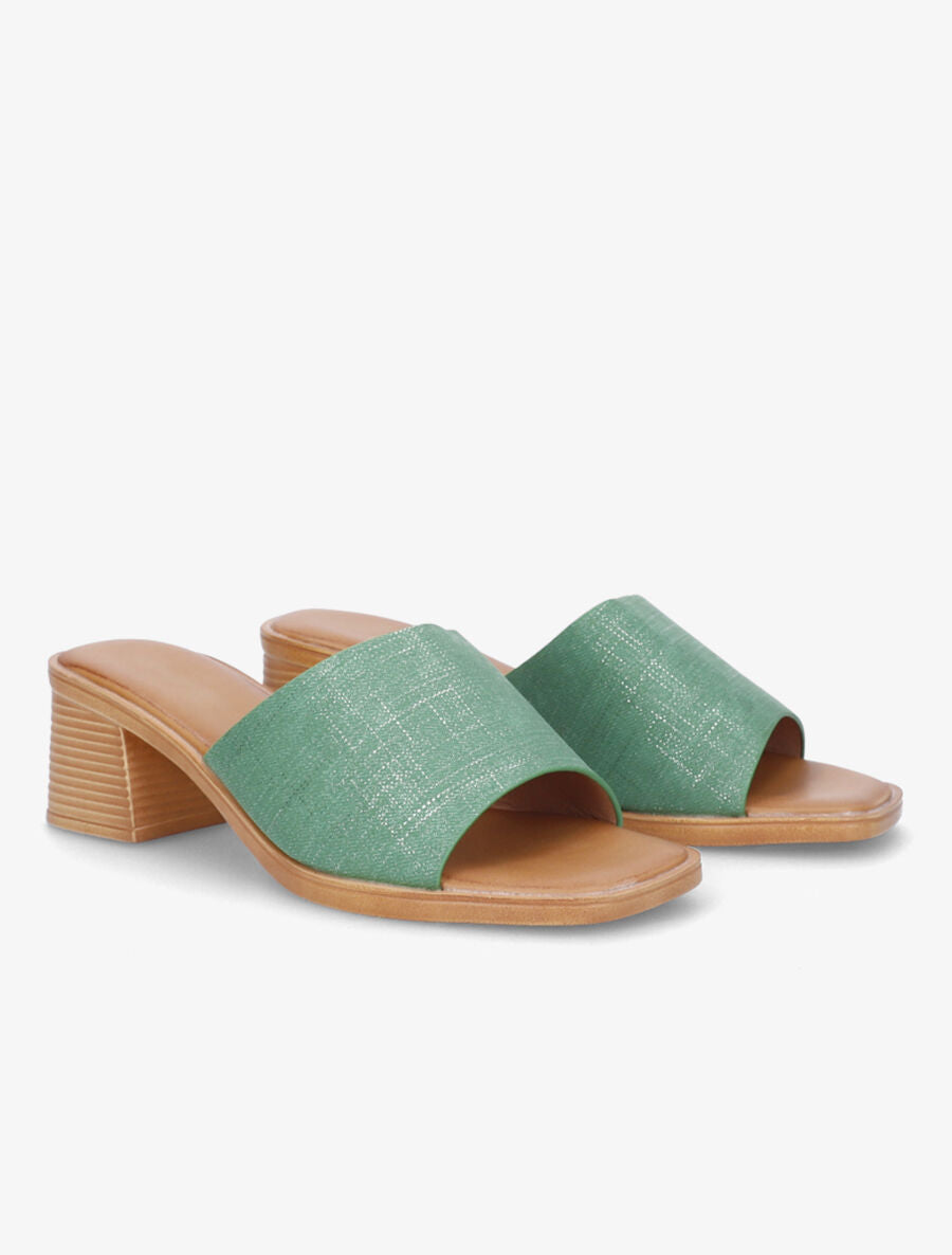 Mules en simili effet toile - Vert - 4