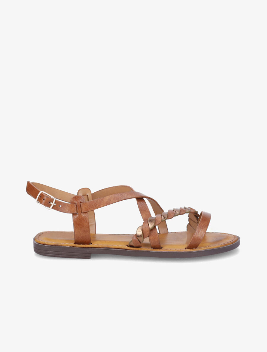 Nu-pieds entrelacés et tressés - Camel - 1