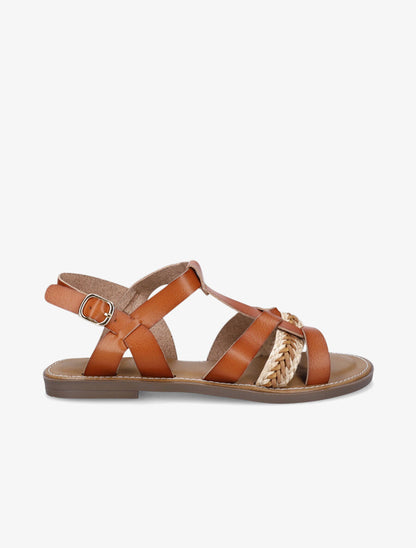 Nu-pieds en simili à tresse - Camel - 5