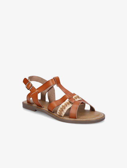 Nu-pieds en simili à tresse - Camel - 2