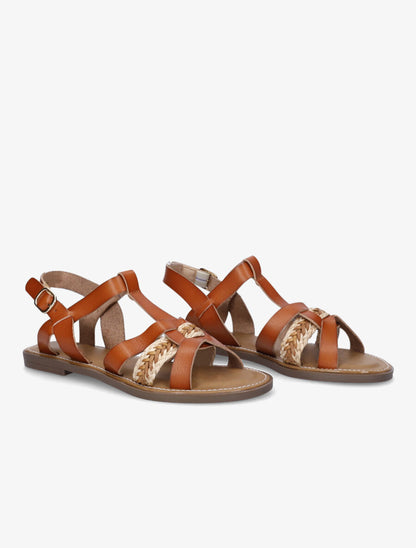 Nu-pieds en simili à tresse - Camel - 4