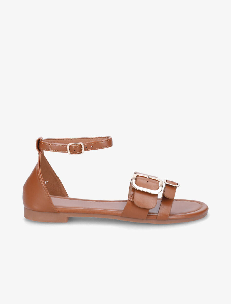 Nu-pieds en simili double boucles - Camel - 2
