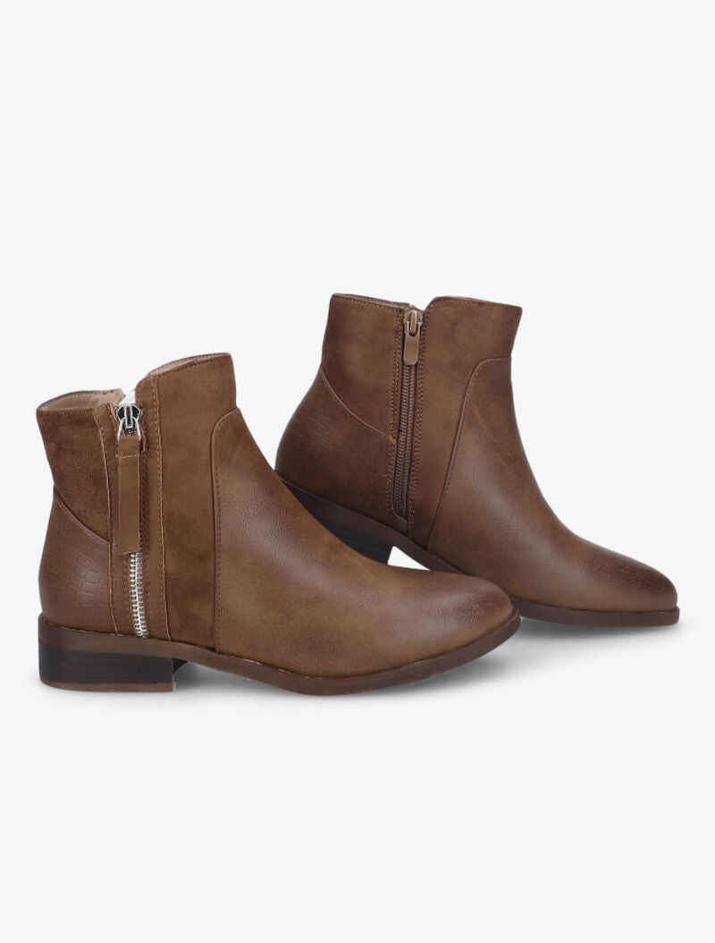 Bottines unies bi-matière - Marron - 4