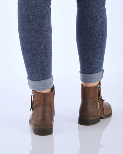Bottines unies bi-matière - Marron - 6