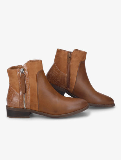 Bottines unies bi-matière - Camel - 1