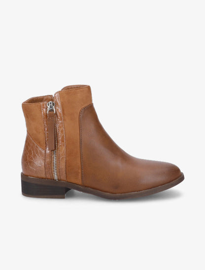 Bottines unies bi-matière - Camel - 2