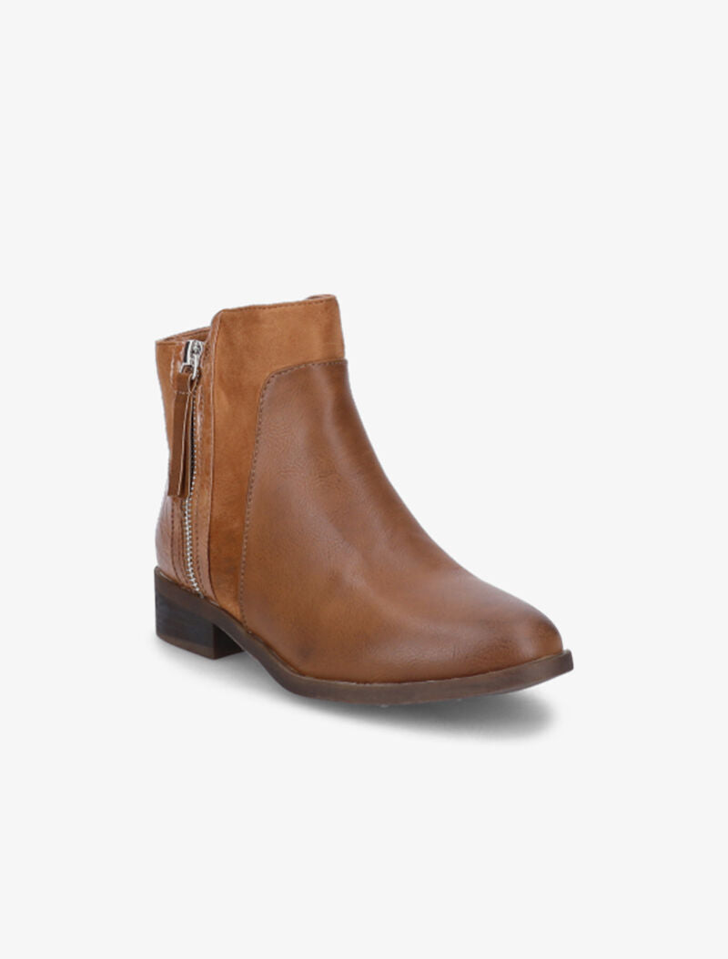 Bottines unies bi-matière - Camel - 3
