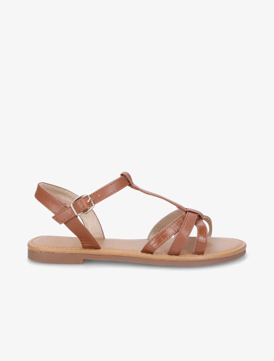 Nu-pieds croisés effet croco - Camel - 5