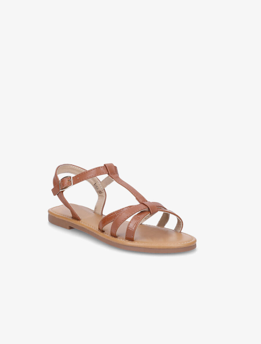 Nu-pieds croisés effet croco - Camel - 2
