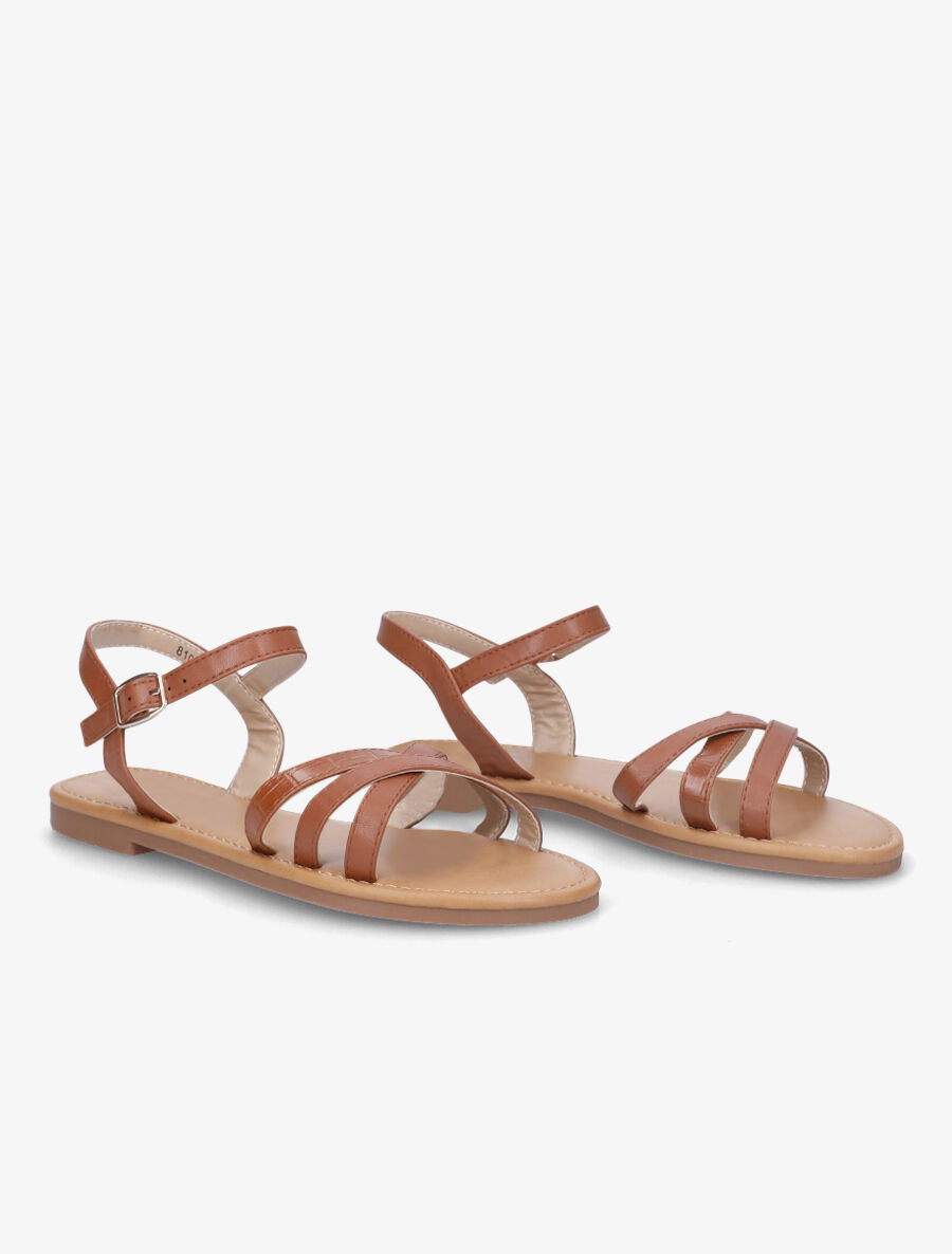 Nu-pieds en simili à bride effet croco - Camel - 4
