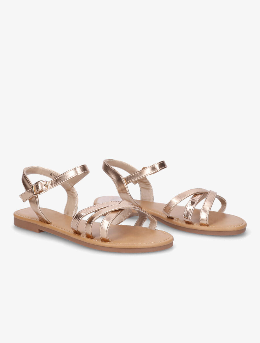 Nu-pieds en simili à bride effet croco - Rose gold - 4