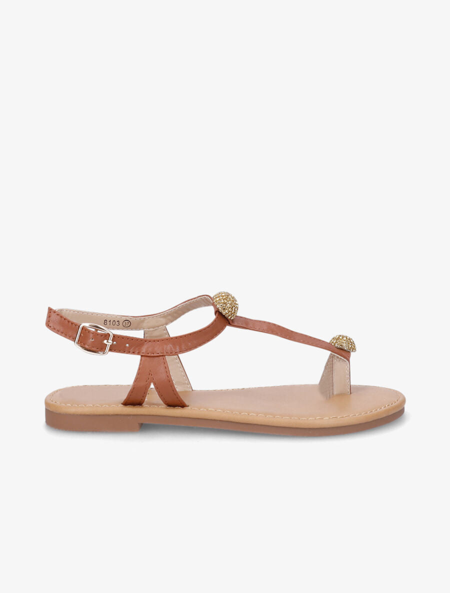 Nu-pieds à bijoux en strass - Camel - 5