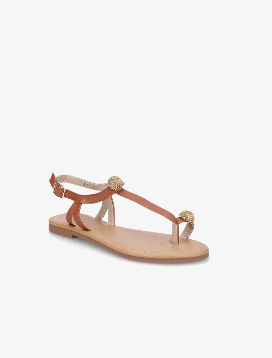 Nu-pieds à bijoux en strass - Camel - 2