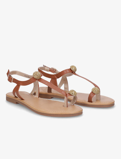 Nu-pieds à bijoux en strass - Camel - 4