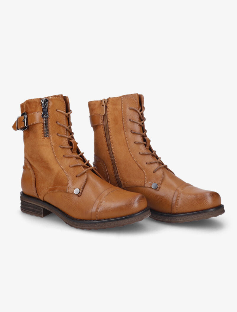 Bottines bi-matière à lacets - Camel - 1