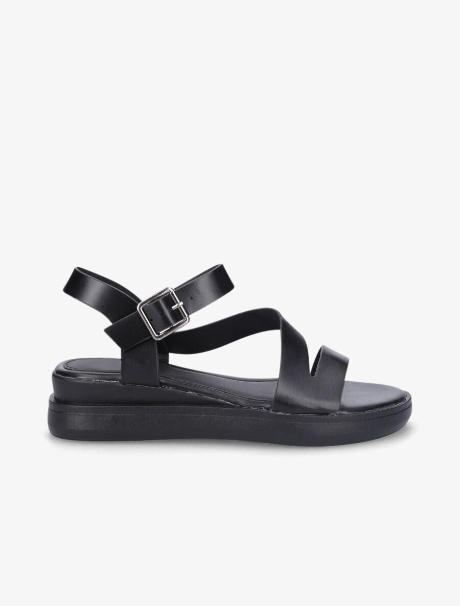 Sandales en simili à talon compensé - Noir - 1