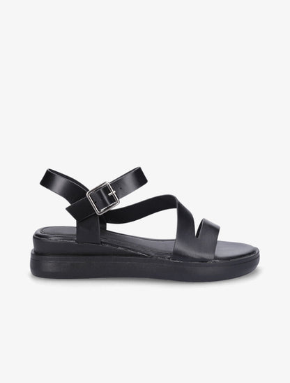Sandales en simili à talon compensé - Noir - 1