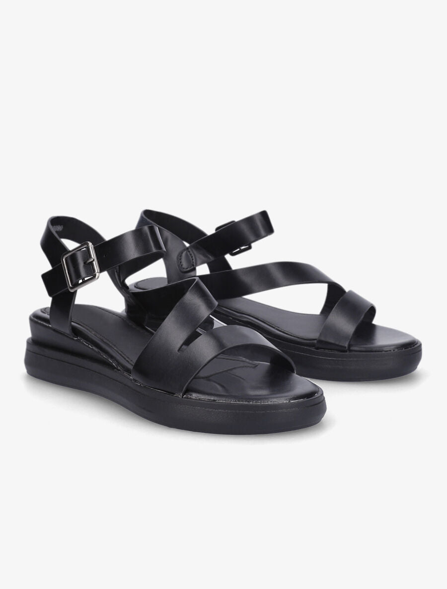 Sandales en simili à talon compensé - Noir - 4