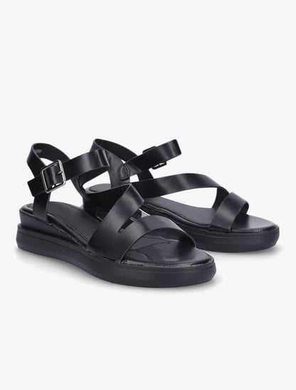 Sandales en simili à talon compensé - Noir - 4