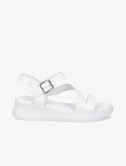 Sandales en simili à talon compensé - Blanc - 1