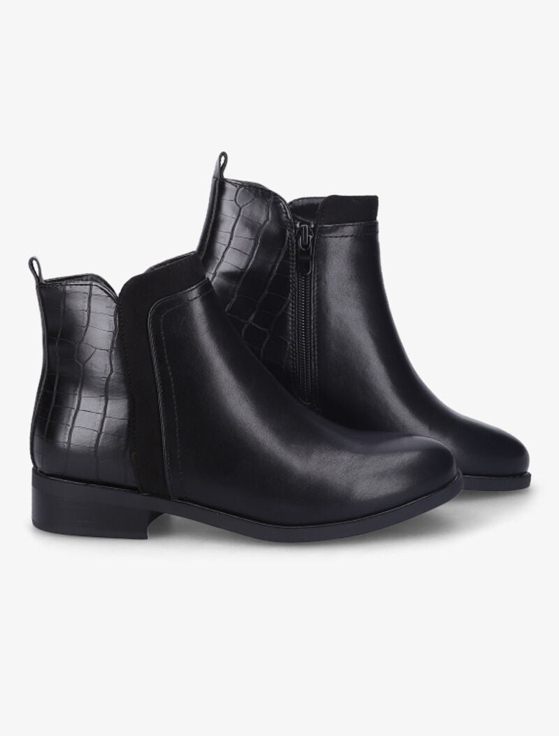 Bottines en simili à motifs croco - Noir - 1