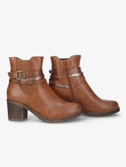 Bottines à talon à brides stylisées - Camel - 1