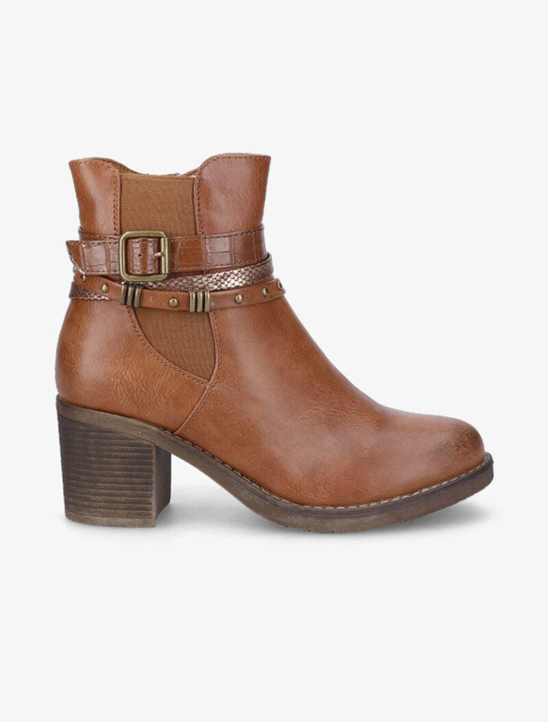 Bottines à talon à brides stylisées - Camel - 2