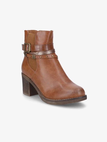 Bottines à talon à brides stylisées - Camel - 3