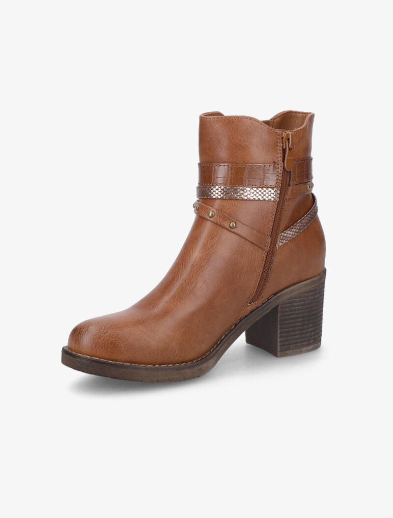 Bottines à talon à brides stylisées - Camel - 4