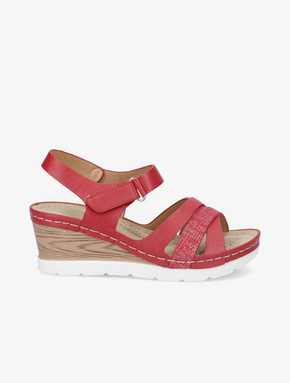 Sandales compensées effet bois - Rouge - 1