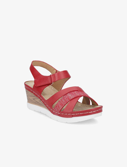 Sandales compensées effet bois - Rouge - 2