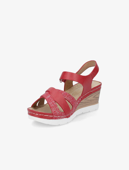 Sandales compensées effet bois - Rouge - 3