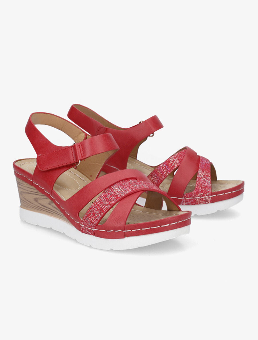 Sandales compensées effet bois - Rouge - 4