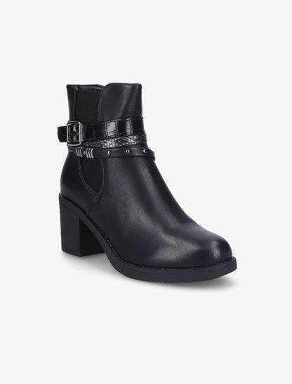 Bottines à talon à brides stylisées - Noir - 2