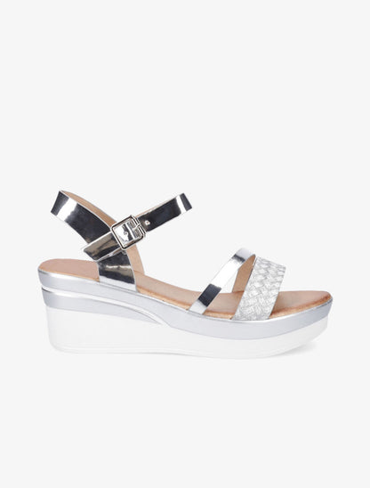 Sandales compensées bride fantaisie à paillettes - Argent - 5