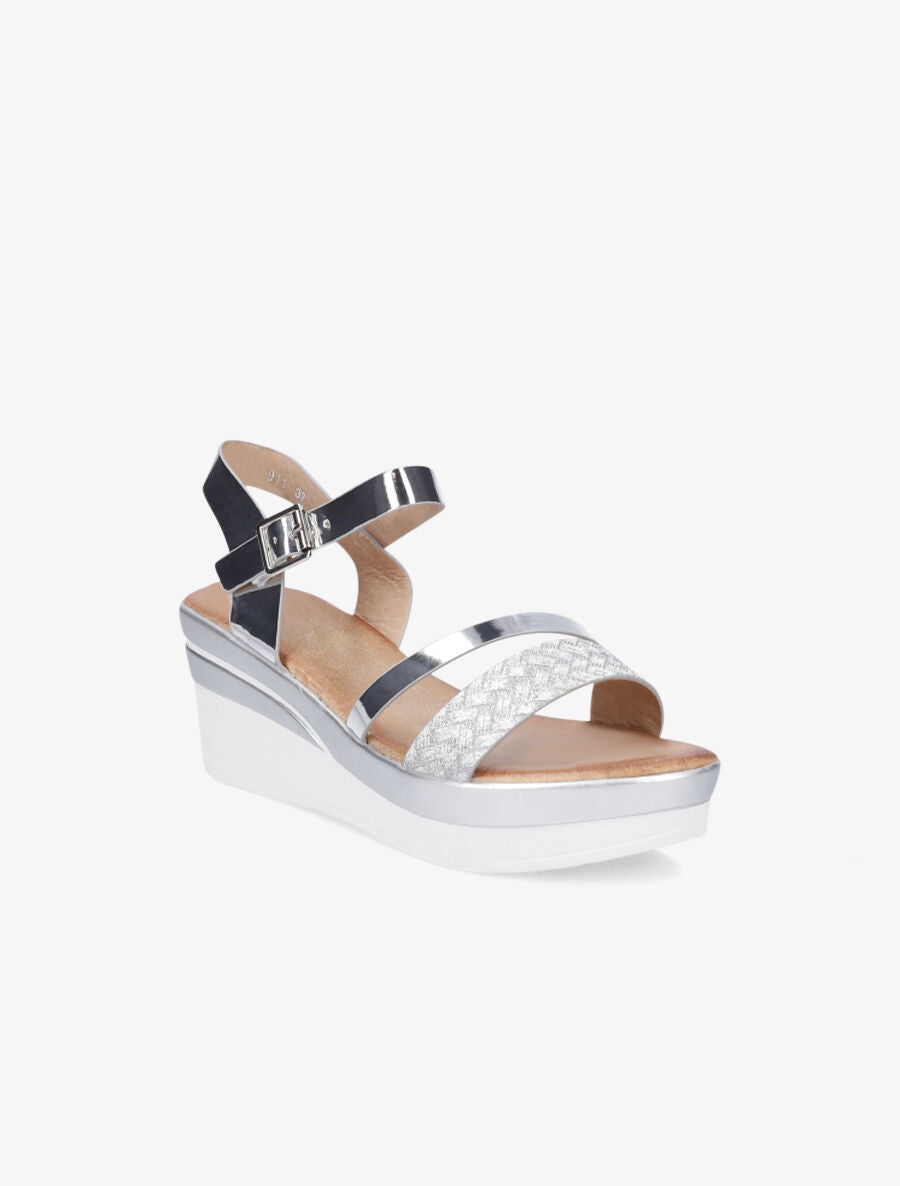 Sandales compensées bride fantaisie à paillettes - Argent - 2