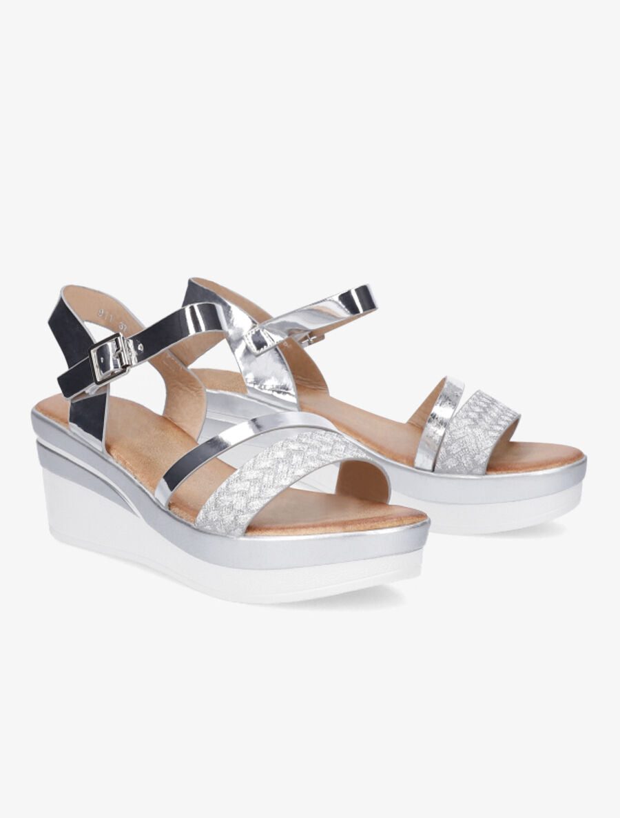 Sandales compensées bride fantaisie à paillettes - Argent - 4