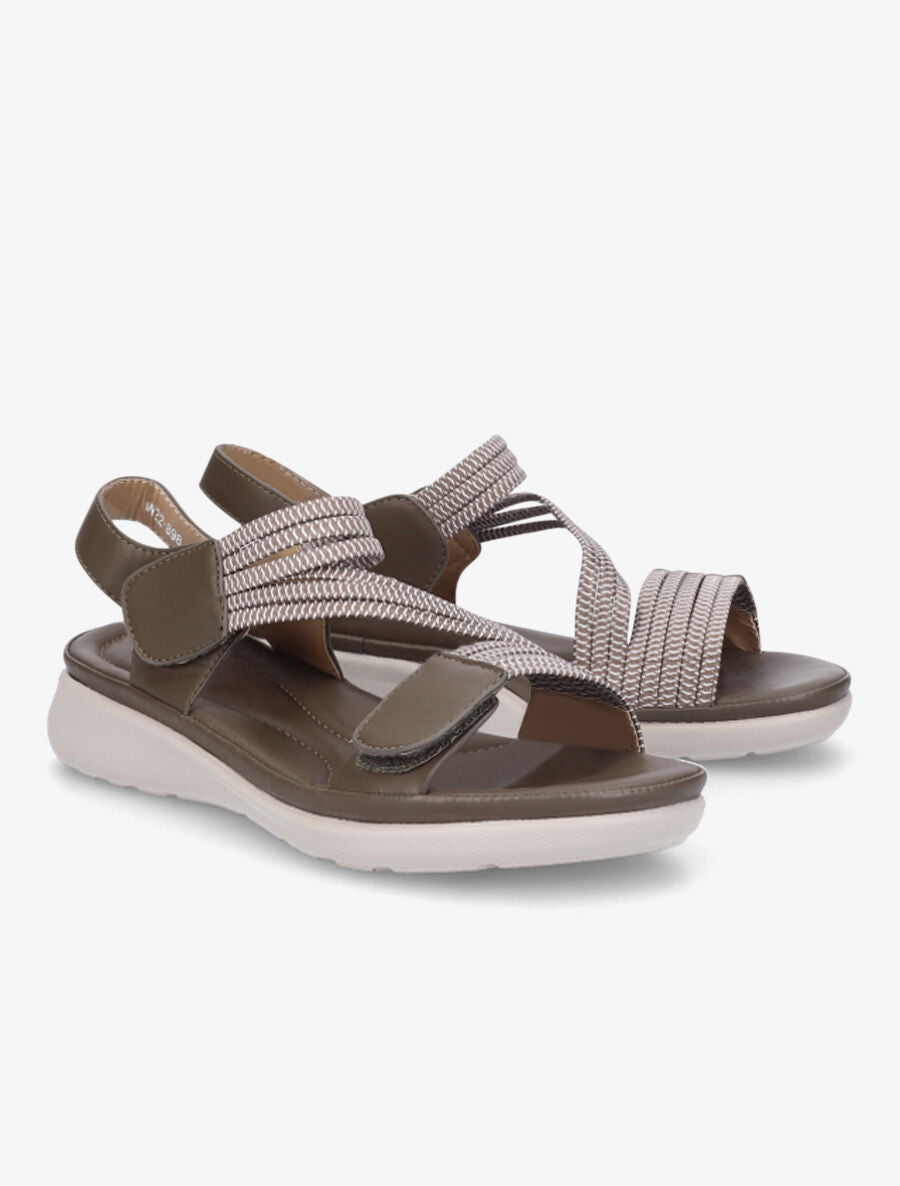 Sandales à scratch et brides élastiquées - Vert militaire - 4