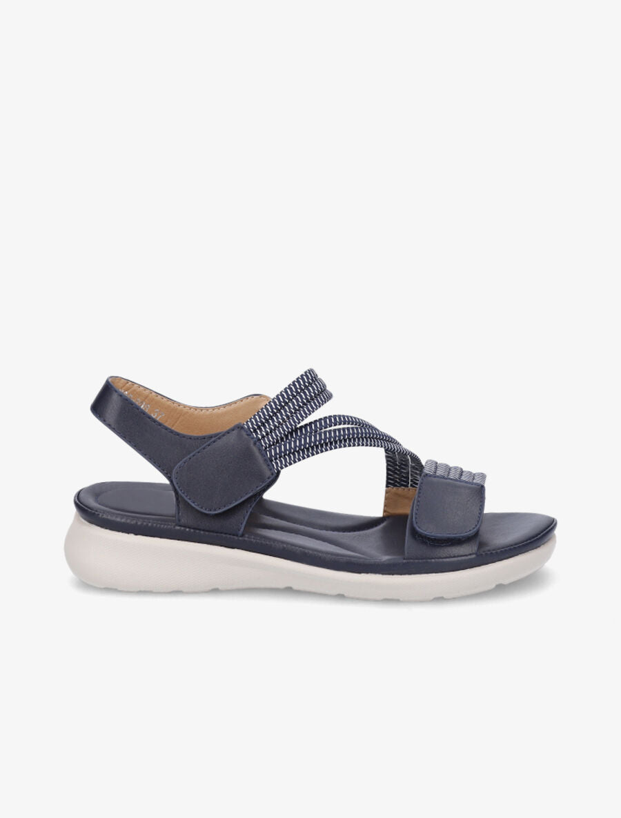 Sandales à scratch et brides élastiquées - Marine - 1