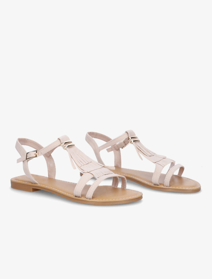 Nu-pieds en suédine à franges - Beige - 4