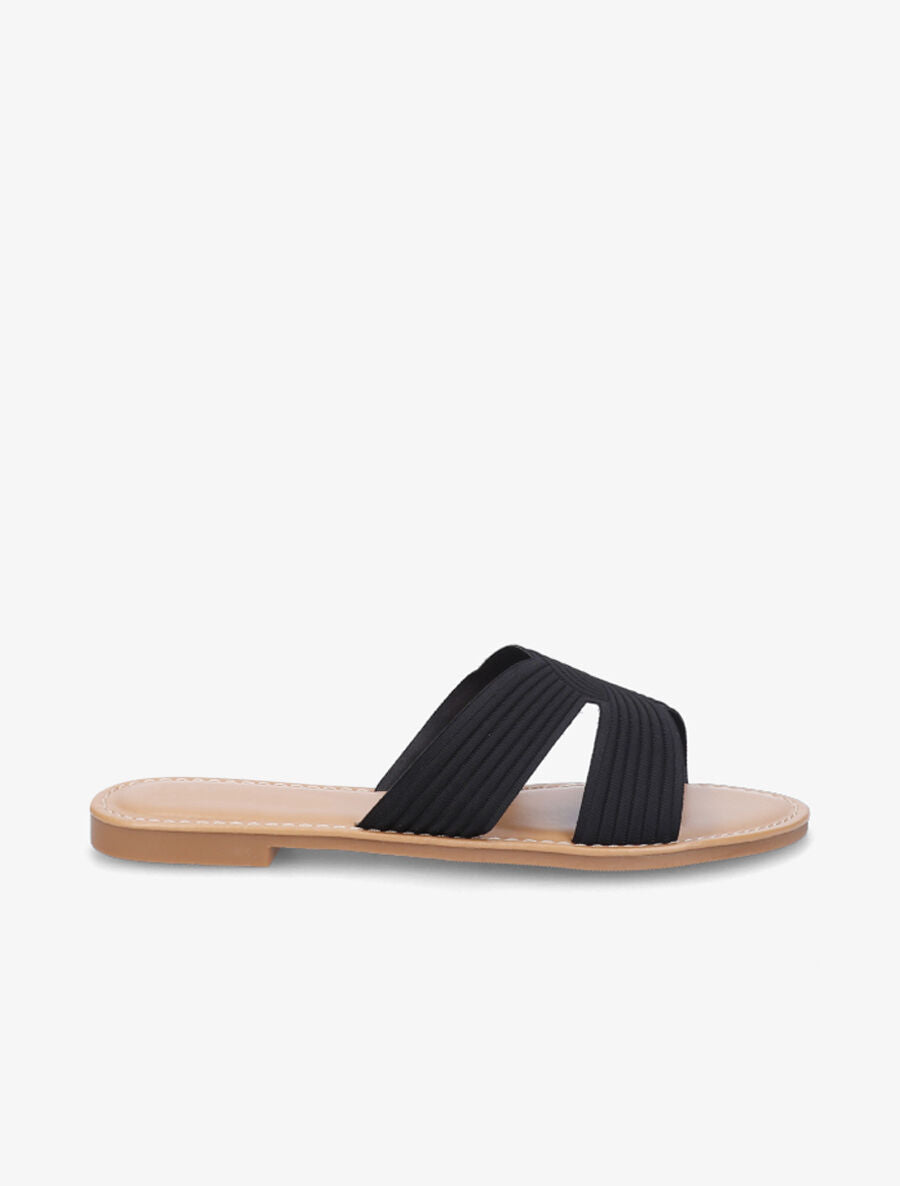 Mules plates en tissu effet torsadé - Noir - 1