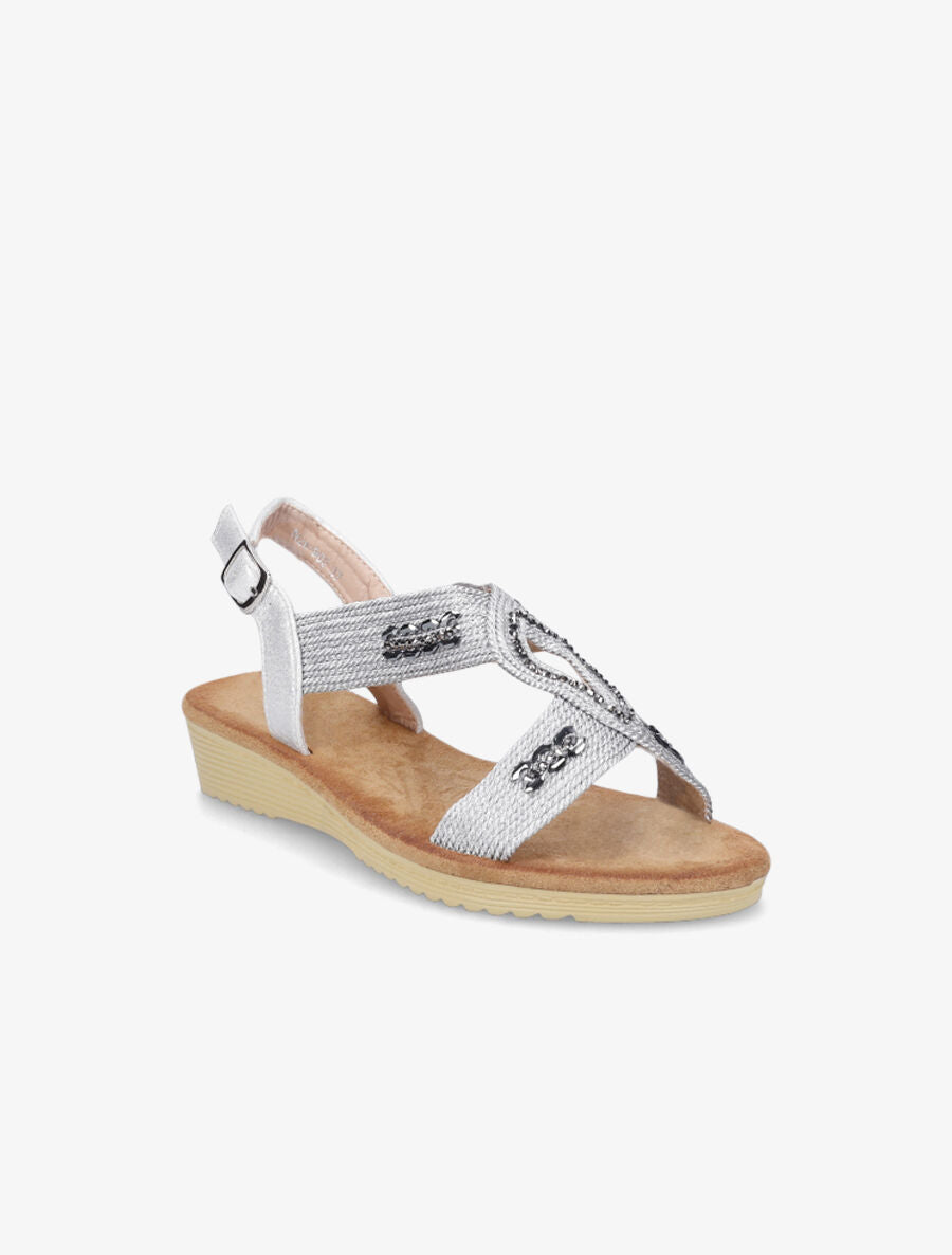 Sandales compensées effet tissé et strass - Argent - 2