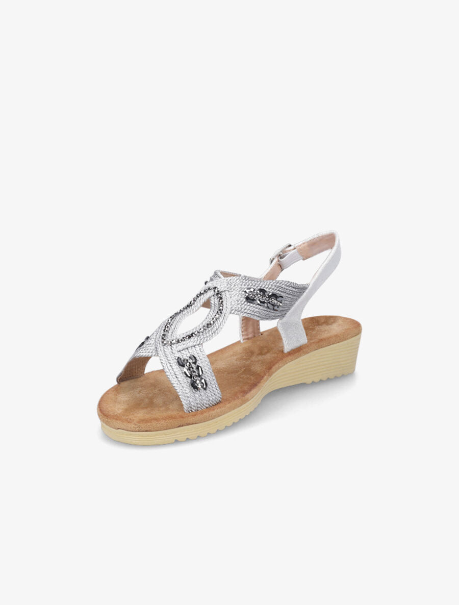 Sandales compensées effet tissé et strass - Argent - 3