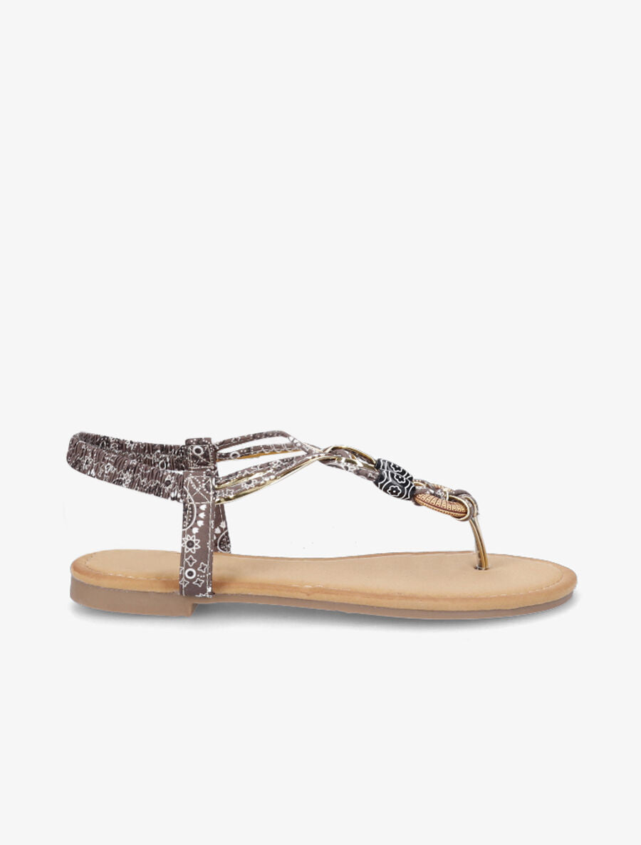 Nu-pieds à détail perles et contrefort élastiqué - Marron - 5