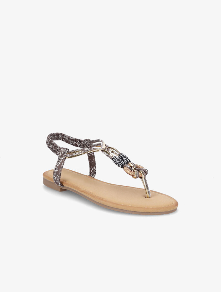 Nu-pieds à détail perles et contrefort élastiqué - Marron - 2