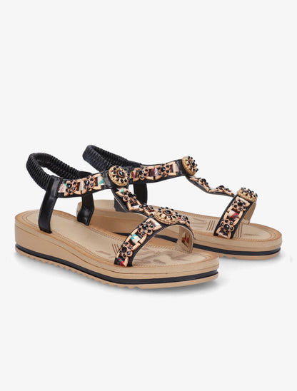 Nu-pieds fleurs en perles - Noir - 4