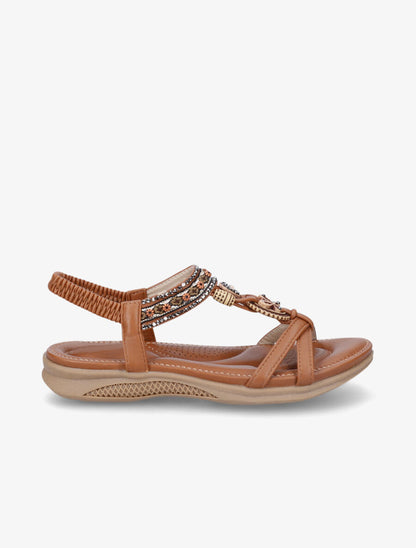 Nu-pieds brodés à strass - Camel - 5