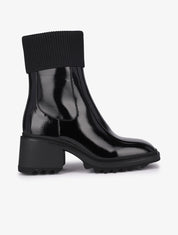 Bottines vernies à bouts carrés et rabats en tissu cotelé - Noir - 6