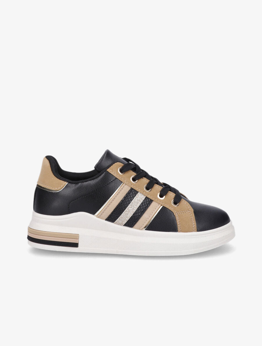 Sneakers en simili à bandes irisées - Camel - 5