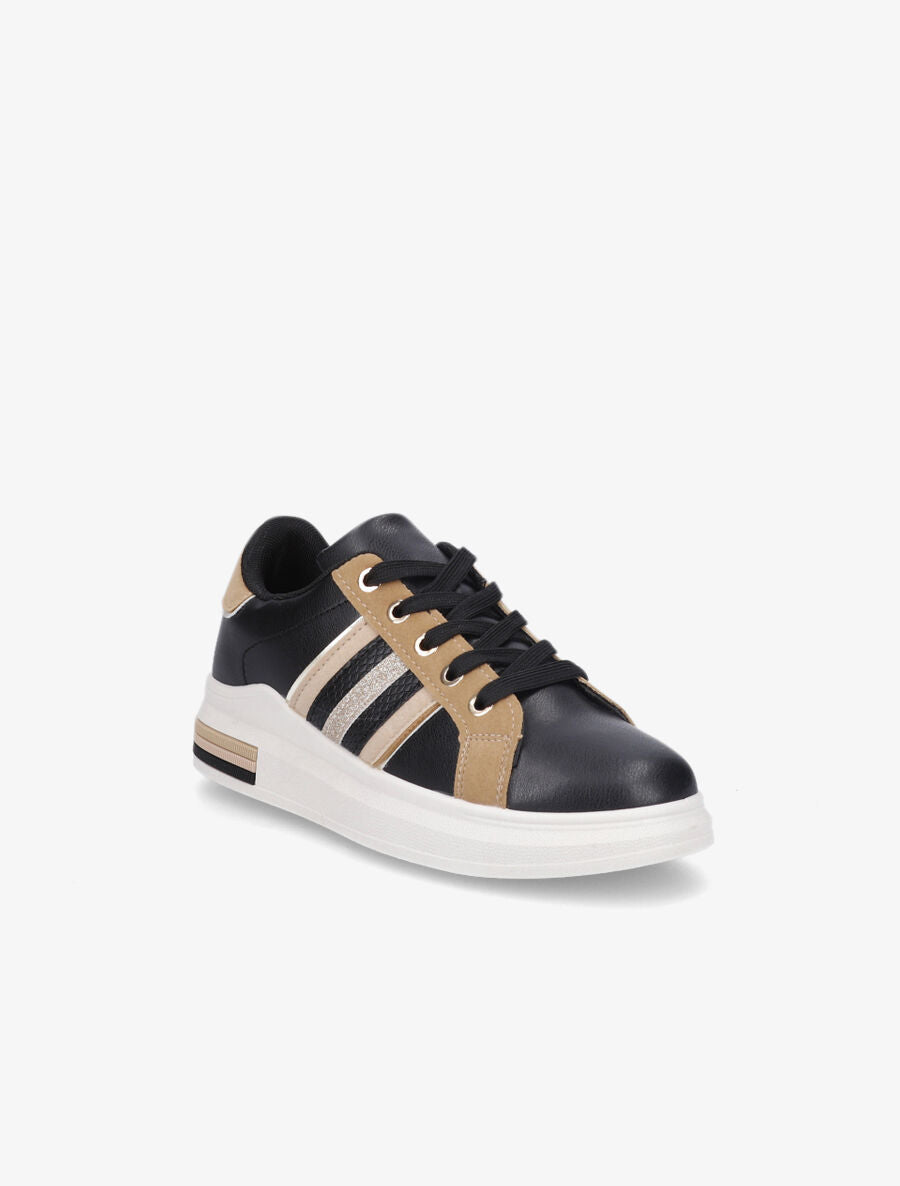 Sneakers en simili à bandes irisées - Camel - 2